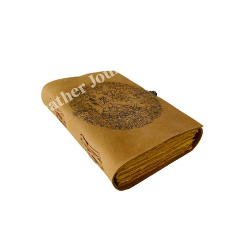 Engraved Tan Leather Journal Vintage Floral Mandala Design Blank Deckle Edge Pages Writing Notebook for Travel Diary Sketching Spiritual Journaling and Unique Gift